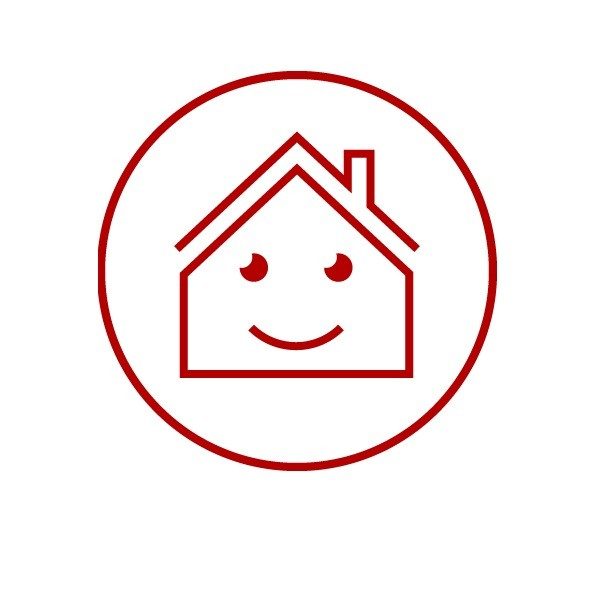 Icon with smiling face in house symbol