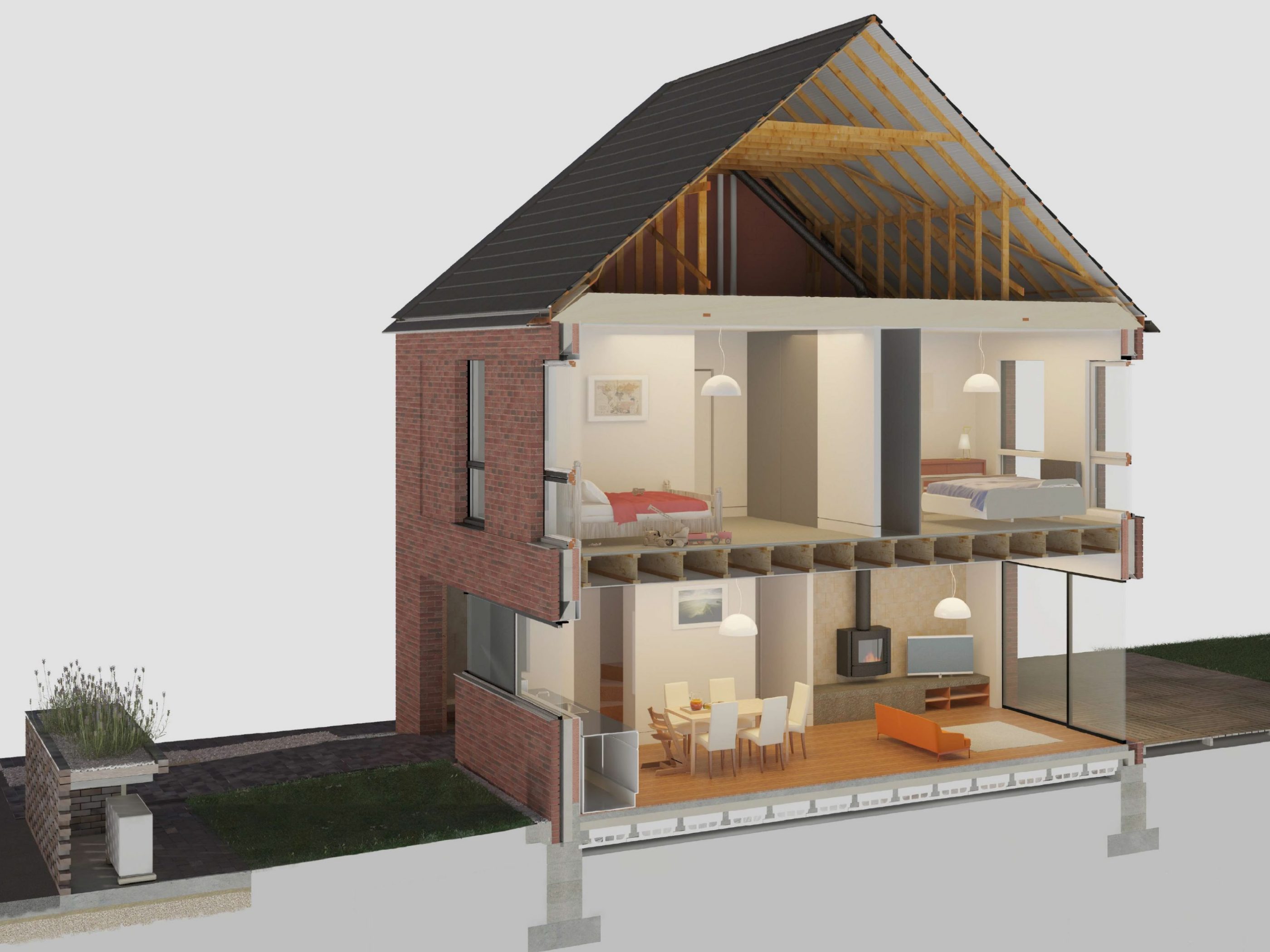 Exploded 3D illustration of an e4 house.